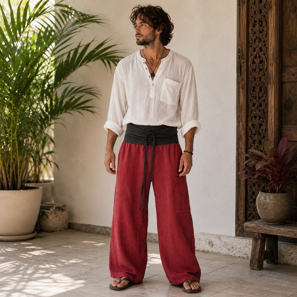 Thai Fisherman Pants One Size Wide Leg Wrap Waist Boho Hippie Yoga Festival